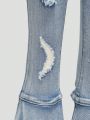 Little Girl's Light Washed Blue Stretch Ripped Denim Trousers