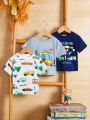 SHEIN 3pcs/Set Infant Boys' Casual Daily Wear Car Pattern Printed Tops, Versatile And Lovely