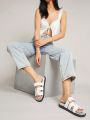 Women Solid Color H-Shaped Casual And Fashionable Flat Sandals With Versatile Style