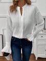 Women's Solid Color Drop Shoulder Ruffle Sleeve Blouse