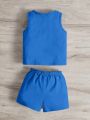 SHEIN Baby Boy Letter Print Vest Top + Shorts Set