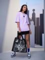 SUPERMAN X SHEIN Superman Print Fashionable Black Tote Bag