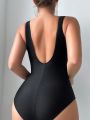 SHEIN Swim SXY Solid Color Mesh Monokini Swimsuit