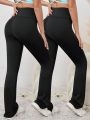 Daily&Casual Solid Color Wide Waistband Sports Pants