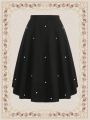 SHEIN DECDS Plus Size Pearl Bead Studded Flared Skirt