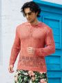 Men'S Solid Color Hollow Out Knitted Long Sleeve Sweater