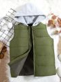 1pc Colorblock Hooded Vest Puffer Coat