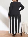 SHEIN Privé Plus Size Women's Color Collision Splice Long Sleeve Dress