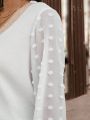 SHEIN LUNE Plus Size Color Block Embroidery Decorated Lantern Sleeve Top