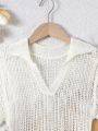 Teen Girl Solid Color Hollow Out Knitted Cardigan