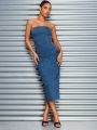 SHEIN BAE Work Denim Midi Dress - Blue&Denim Dress