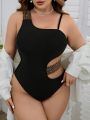 SHEIN Swim Chicsea Women'S Plus Size Asymmetrical Shoulder Cut Out One Piece Swimsuit