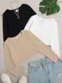 3pcs Tween Girl Notched Neckline Tee