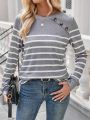 SHEIN LUNE Women's Striped Long Sleeve T-shirt