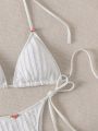 Bikini Set With 3d Flower Decoration, Knotted Side Straps