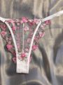 Floral Embroidery Mesh Lingerie Set