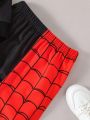 SHEIN Kids QTFun Young Boys' Spider Web Print Long Sleeve Sweatshirt And Sports Pants Set