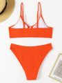 SHEIN Swim BAE Ladies' Monochrome Swimwear With Circular Ring Decoration