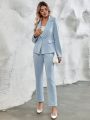 Women's Color Block Lapel Suit Jacket And Long Pants Set