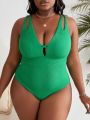 SHEIN Swim Vcay Plus Size Women's Textured One-Piece Swimsuit With Double Shoulder Straps