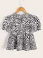 SHEIN Kids SUNSHNE Girls Allover Print Puff Sleeve Peplum Top