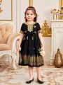 SHEIN Kids CHARMNG Toddler Girls' Embroidered Applique Short Sleeve Dress