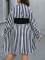 SHEIN Essnce Plus Size Women'S Striped False Two-Piece Dress