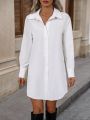 SHEIN LUNE Spring White Shirt Style Women's Workwear Dress