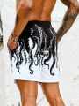 Men's Beach Shorts With Octopus Print And Drawstring Waist