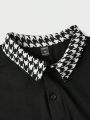 Manfinity Homme Men'S Houndstooth Lapel Knitted Polo Shirt