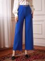 SHEIN DECDS Vintage Elegant Women'S Loose Metal Buckle Straight Leg Pants, Autumn/Winter/New Year