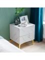 Marble Print Nightstands, Small Side Tables with Two Drawers, Narrow Side Stands for Bedroom, Living Room, Couch, Study, Modern End Stands with Sturdy Metal Legs, White