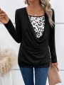 Leopard Print Patchwork Color-Blocking Drop Shoulder Sweatshirt