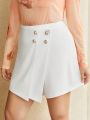 SHEIN BIZwear Plus Size Button Decorated Wrapped Shorts