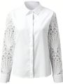 Plus Size Solid Color Lace Splice Shirt