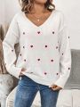 SHEIN Frenchy Heart Shaped Pattern Drop Shoulder Sweater