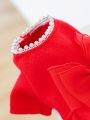 1pc Pet Clothes With Rhinestone Bow Knot Dress For Dogs And Cats, Autumn And Winter New Year Apparel