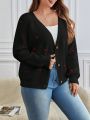 SHEIN CURVE+ Women's Plus Size Heart Embroidery Button Front Cardigan