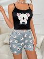 Cartoon Graphic Lettuce Trim PJ Set