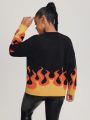 Lsscid Letter & Flame Print Sweater