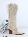 Rhinestone Chunky Heeled Boots