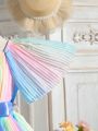 SHEIN Kids FANZEY Young Girls' Summer New Arrival Chiffon Multicolor Gradient Pleated Dress