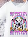 Toddler Girls' Short Sleeve Butterfly And Rainbow Print Dress