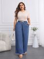 SHEIN Privé Plus Size Chain Decorated Distressed Wide Leg Jeans