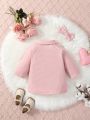 SHEIN Baby Girl Solid Raglan Sleeve Button Front Overcoat & Headband