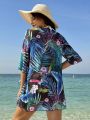 SHEIN Swim Classy Women'S Tropical Printed Kimono Cardigan