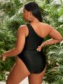 SHEIN Swim SXY Plus Size Zebra Pattern One Shoulder Cutout Monokini Swimsuit