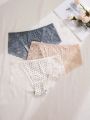 2pcs Polka Dot & Lace Splice Triangle Panties