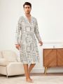 Men'S Cashew Print Robe With Two Pockets And Waist Belt