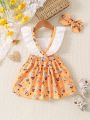 Baby Girls' Patchwork Bee Printed Dress With Headband